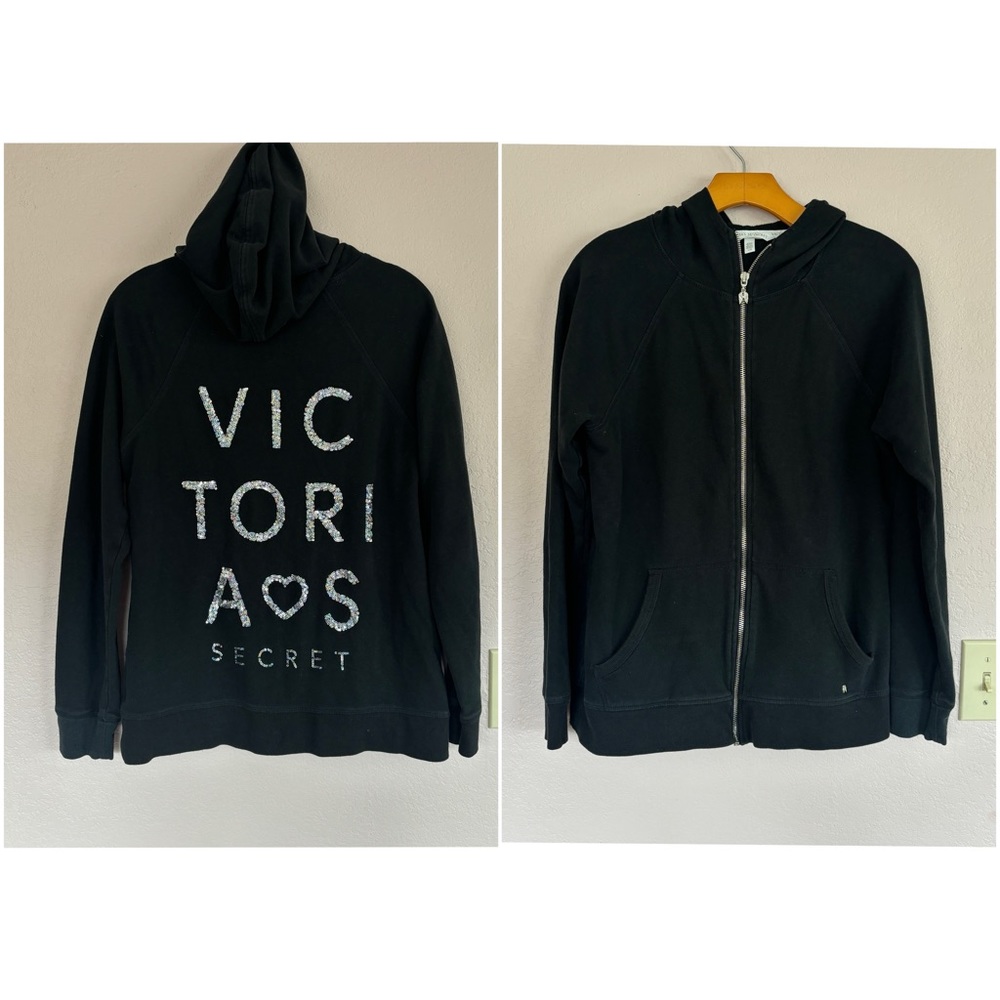 Victoria Secret Women's Black Sequin Full Zip Hoodie Size L